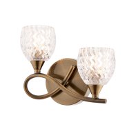2 LIGHT LEFT WALL LIGHT ANTIQUE BRASS AND CLEAR GLASS