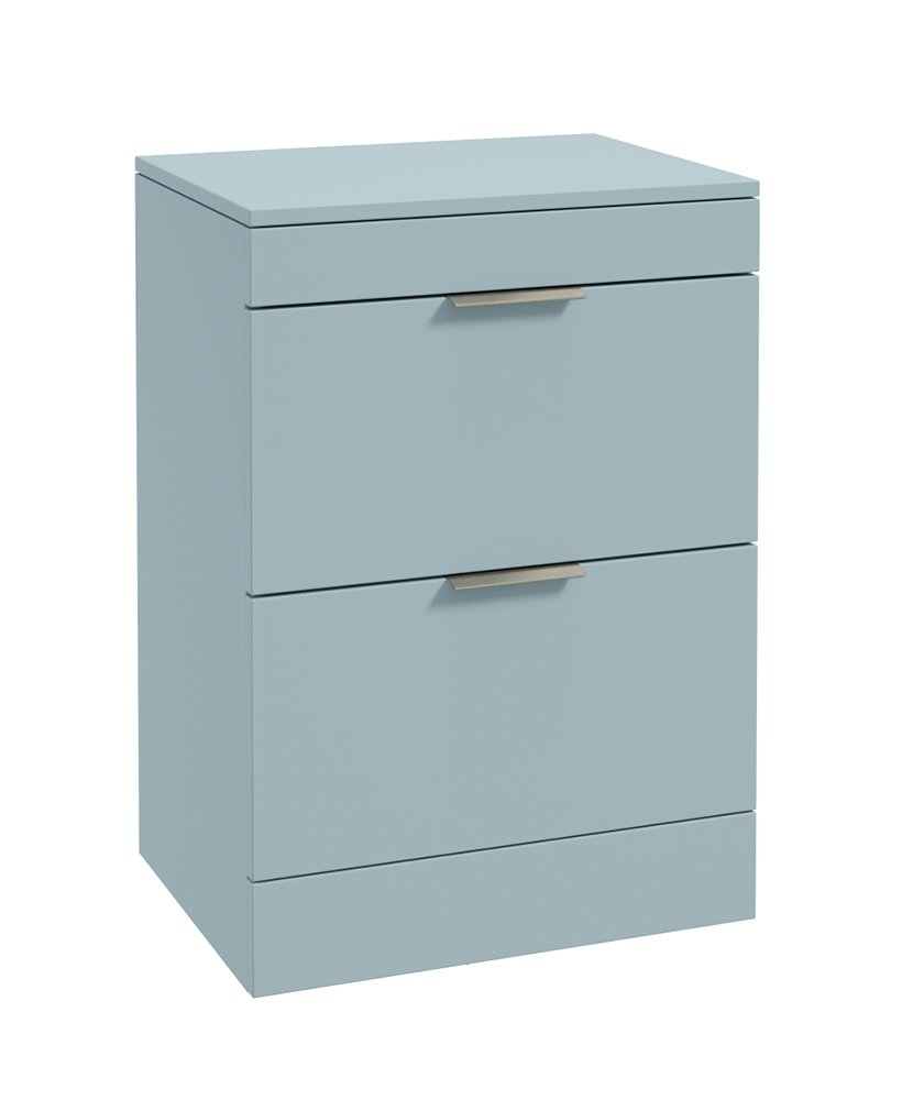 STOCKHOLM FLOORSTANDING 60CM TWO DRAWER COUNTERTOP VANITY UNIT MATT MORNING SKY BLUE - BRUSHED NICKEL HANDLE