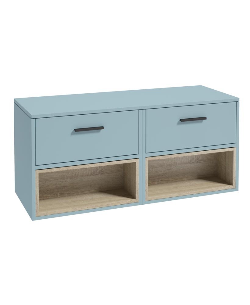 MALMO 120CM TWO DRAWER MORNING SKY BLUE MATT COUNTERTOP VANITY UNIT - TWO DRAWER MATT BLACK HANDLES