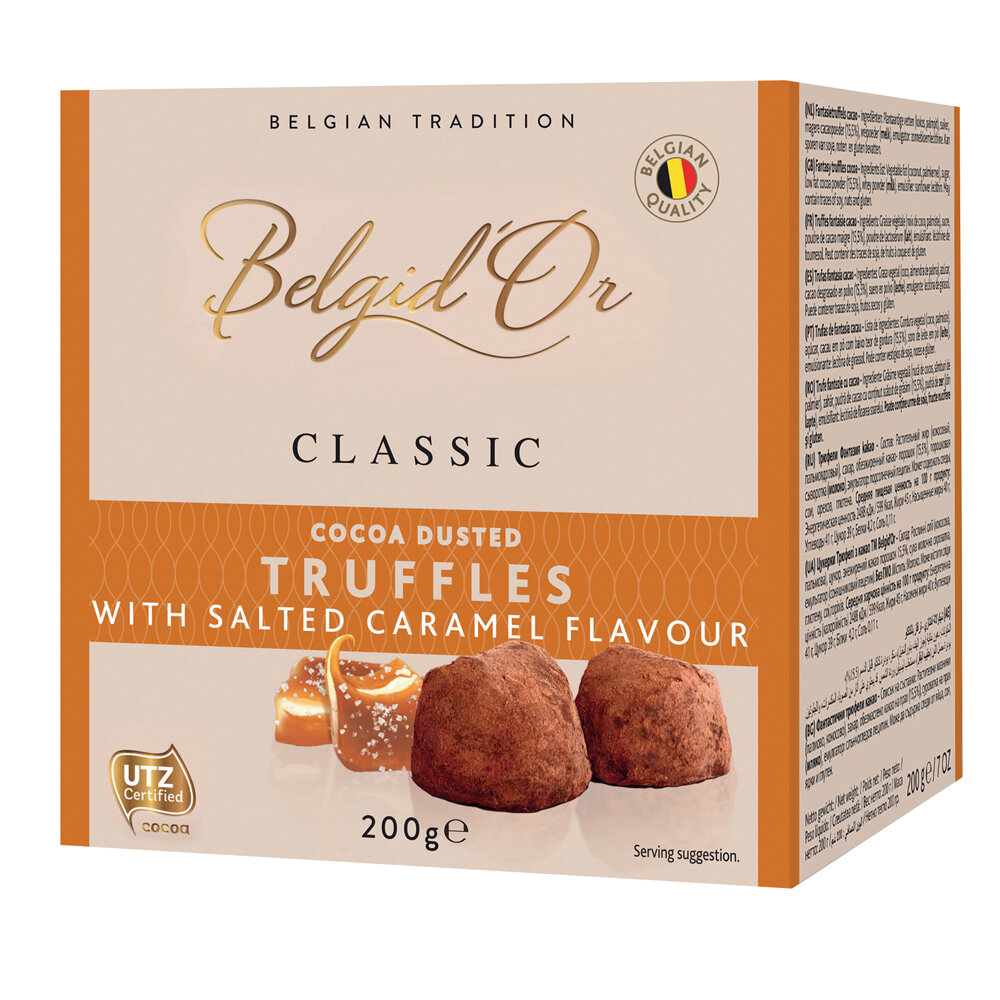 Belgian cocoa dusted truffles with salted caramel flavour 12x200g