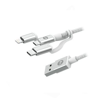 Mophie 3-in-1 USB-A to Lightning / USB-C / Micro-USB Charge & Sync Cable White - 1m