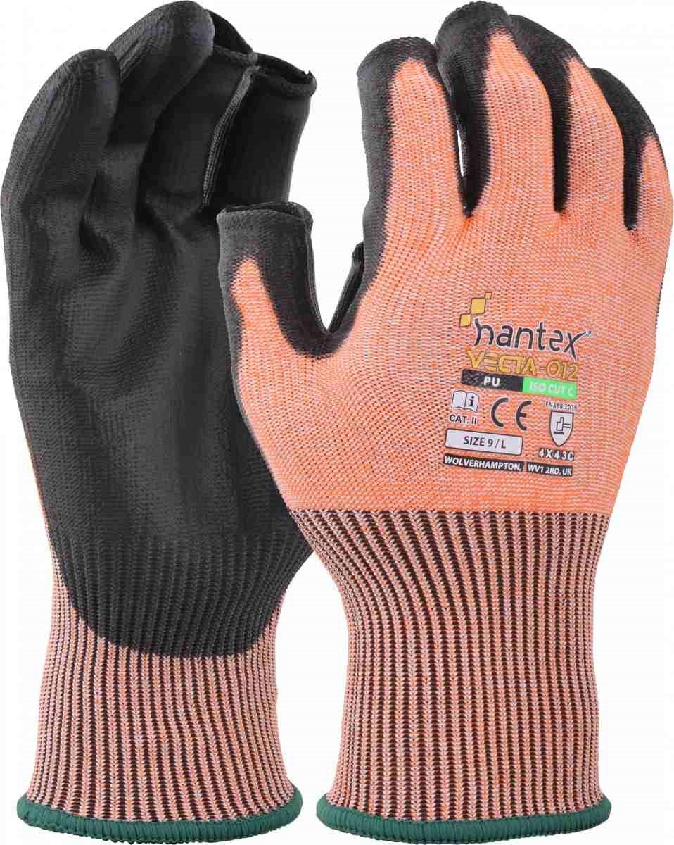 HANTEX VECTA-12-OR PU PALM PART FINGERLESS GLOVE - CUT LEVEL C