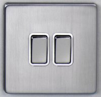 DETA Screwless 2 Gang Switch Satin Chrome White | LV0201.0063