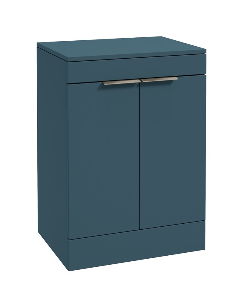 STOCKHOLM FLOORSTANDING 60CM TWO DOOR COUNTERTOP VANITY UNIT MATT OCEAN BLUE - BRUSHED NICKEL HANDLE