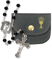Communion Rosary/Imit.Black Pearl In Purse   (C61610)