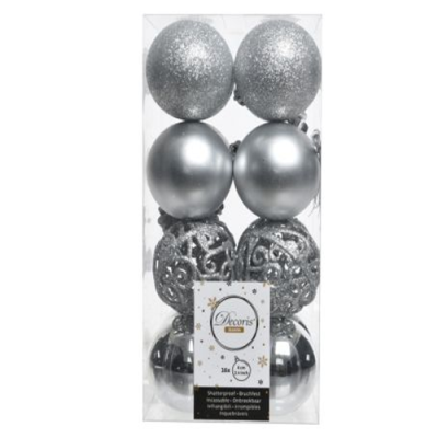 Decoris Season 16pc Shatterproof 60mm Silver Baubles 1