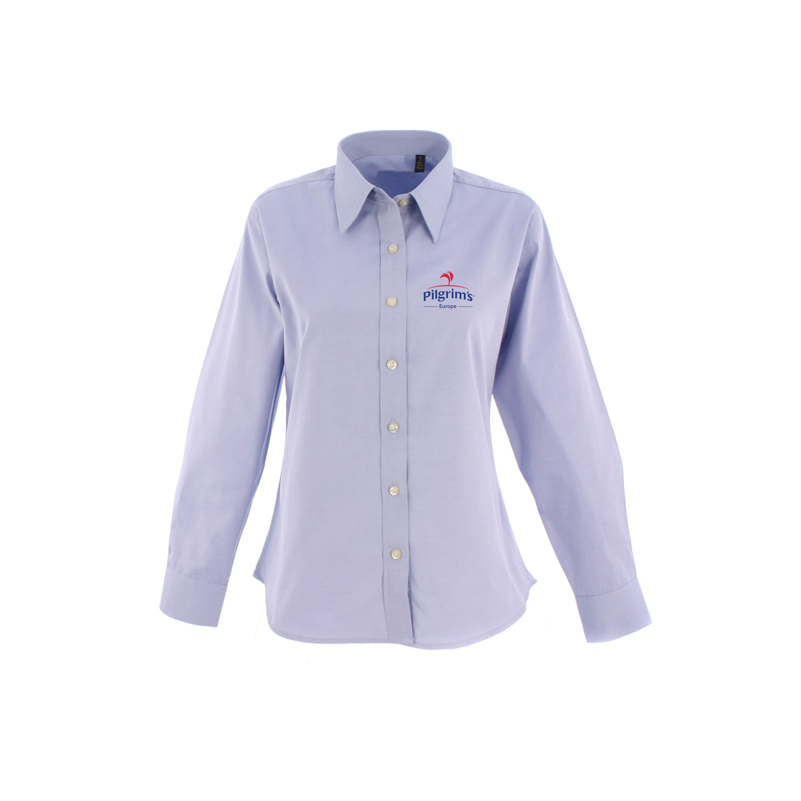 Ladies Pinpoint Oxford L/S Shirt with Pilgrim's Logo, Light Blue