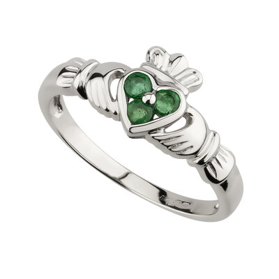 14K white gold claddagh emerald heart ring s2621 from Solvar