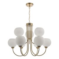 INDRA OPAL GLASS GLOBE 9 LIGHT PENDANT NATURAL BRASS