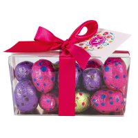 Clear ballotin of asstd mini eggs filled with praline - 12x125g