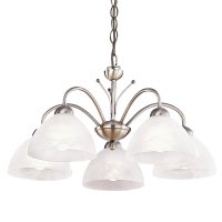 5 LIGHT ANTIQUE BRASS FITTING WITH ALABASTER GLASS