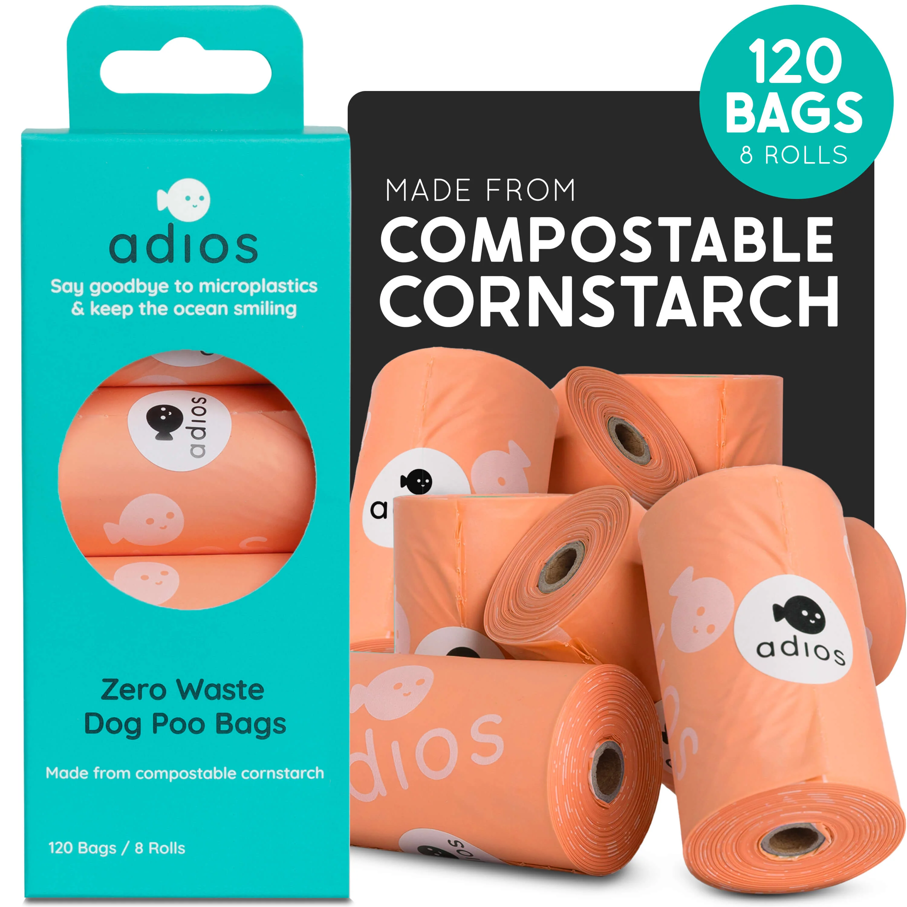 Adios Compostable Dog Poo Bags Non Handled Hot Pink Rolls 4x15