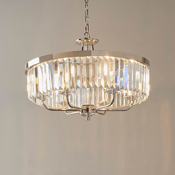 Endon Round Bright Nickel Cut Glass Chandelier