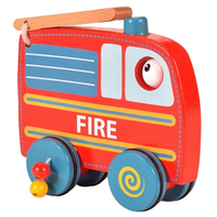 Wooden toddler fire engine push and roll toy