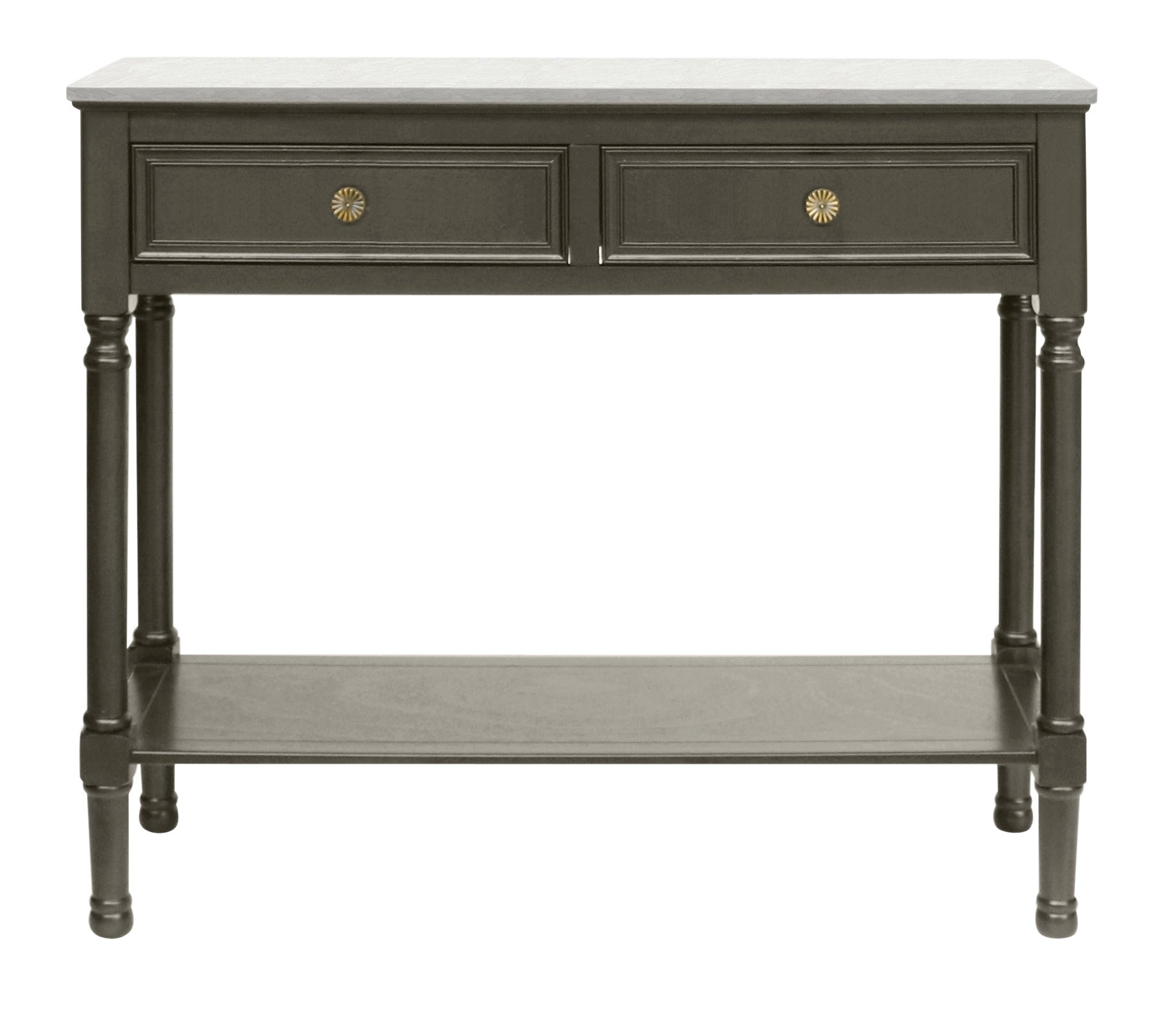 Olive Brown Console Table 2 Drawers 1 Shelf with Hermes Marble Top 90x33x75cm