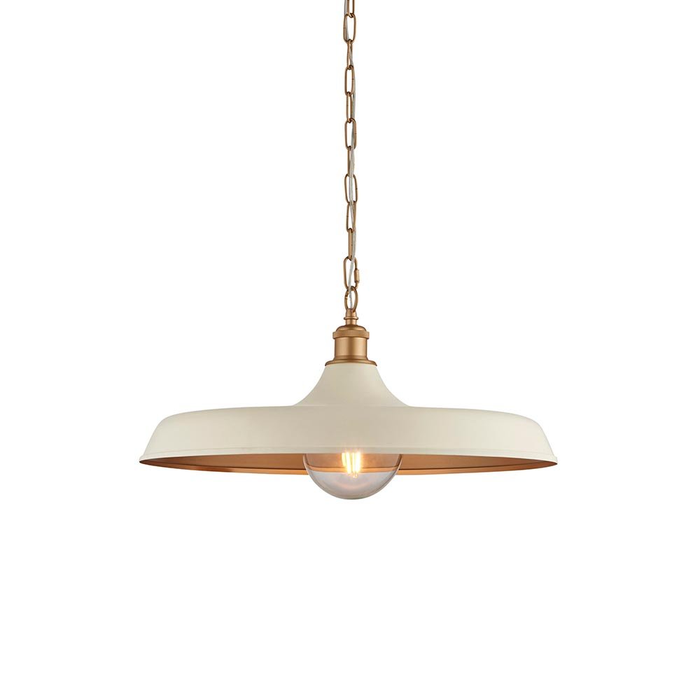 Endon Matt Warm White And Satin Gold Mid Century Pendant