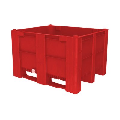 Solid Box Pallet with Drain - 605ltr, Red