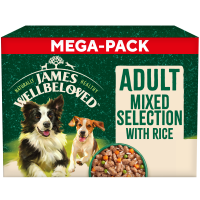 James Wellbeloved Adult Dog Mixed Selection Turkey Chicken and Lamb with Rice in Gravy Pouches 48x90gm DL14K