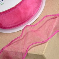 Organza 2 Tone Wired Ribbon Fuchsia - 50mm x 25m