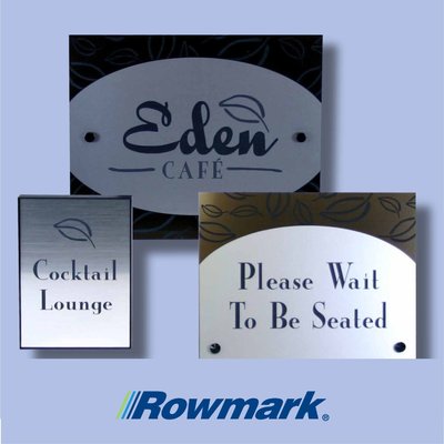 Brushed metal effect engraved signs for hospitality and cafés using Rowmark NoMark® Plus laminate