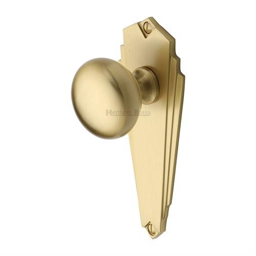 BR1810-SB - Heritage Brass Mortice Knob on Latch Plate Broadway Design Satin Brass Finish