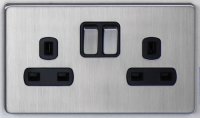 DETA Screwless 2 Gang Socket Satin Chrome Black Insert | LV0201.0433