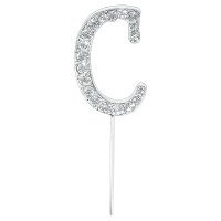 Diamante Letter "C" On Stem Silver - 4.5cm