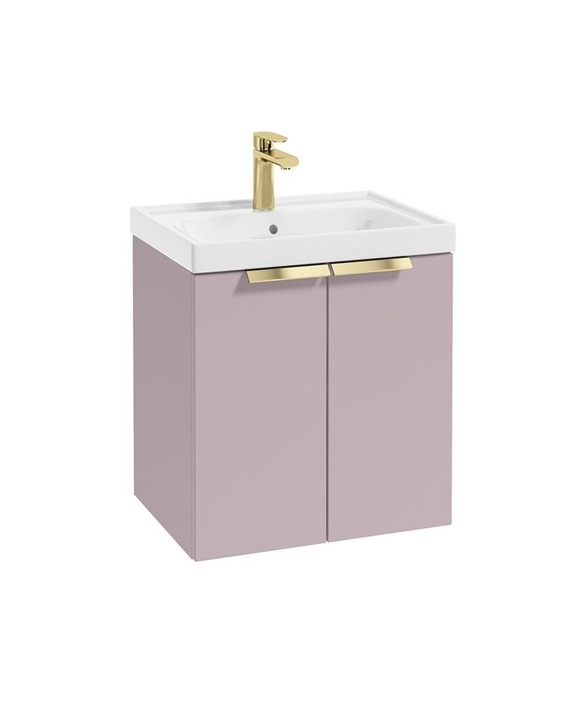 STOCKHOLM 50CM TWO DOOR WALL HUNG CASHMERE PINK MATT VANITY UNIT - BRUSHED GOLD HANDLES