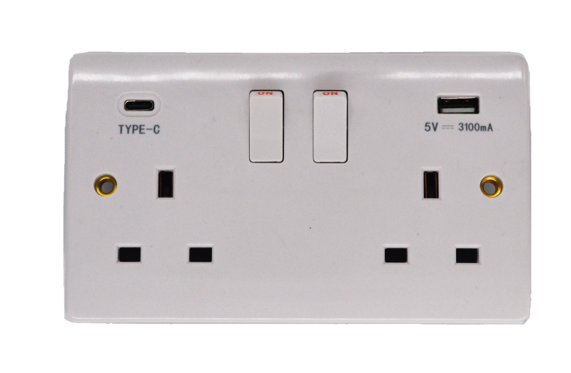 Iona 13 Amp 2 Gang Switched Socket c/w USBC Outlets CESCO