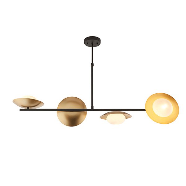 Endon Gold & Bronze Dish Linear Pendant With Pebble Shaped Glass