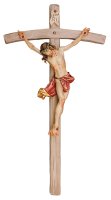 Hand Carved Wood Cross & Corpus/Red/48 Inch  (11035)