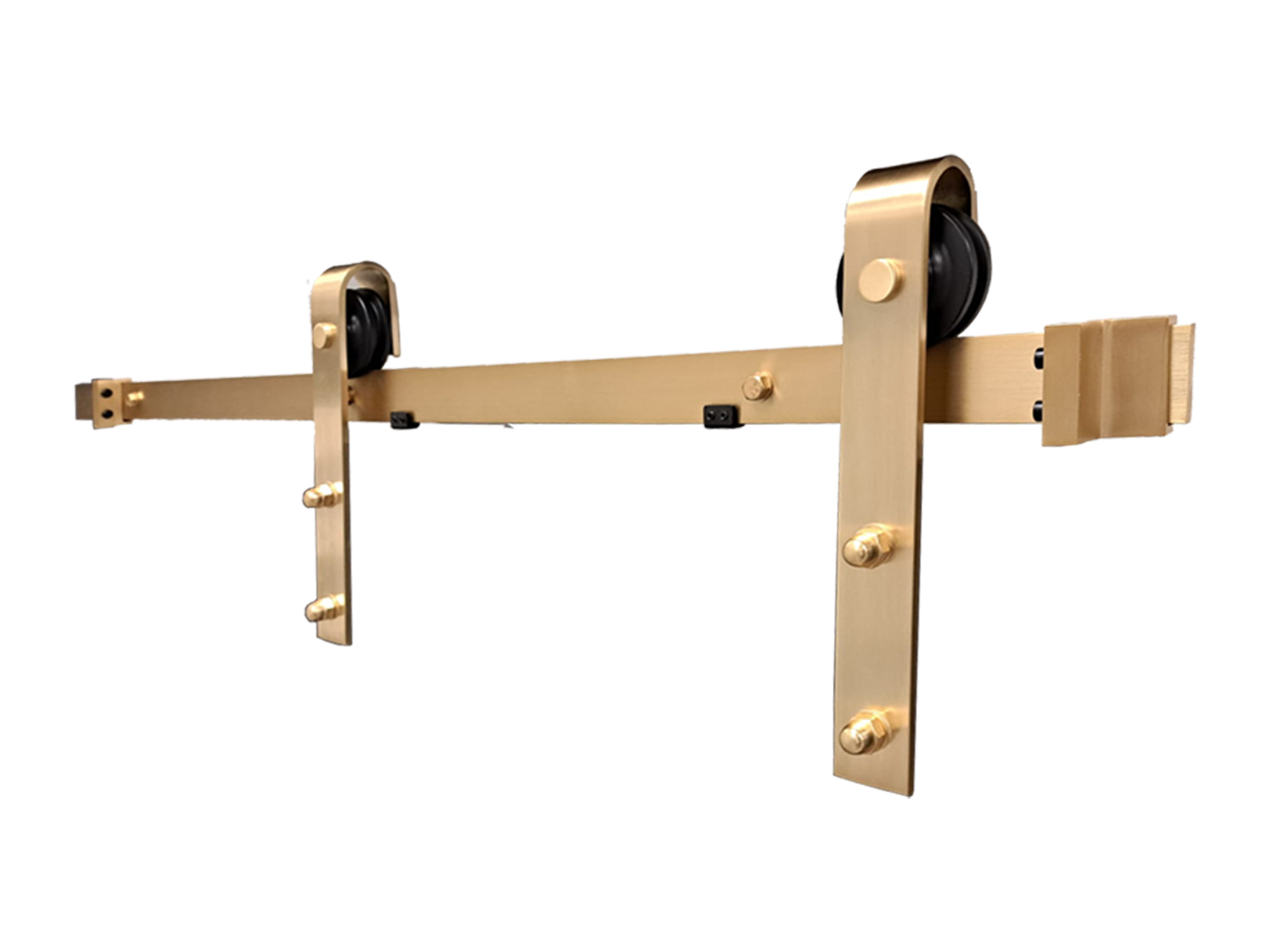 KN-2 Rustic Satin Brass Barn Door System 2m 150kg Soft Close & Flush