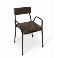 The Stackable Commode with Fixed Height has a rubber buffer sits in seat to avoid seat abrasion against the frame