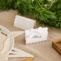 White Wavy Edge Place Cards With Velvet Bows - Pack of 8
