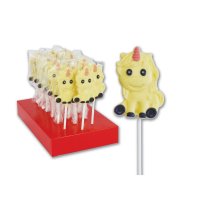 Hand decorated white choc Una the unicorn lollipops display - 18x25g