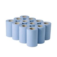 12 pack of mini centrefeed blue rolls.