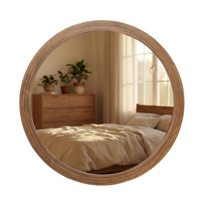 Stepped Round Wall Mirror 90x90cm - Natural