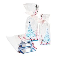 Metallic Xmas tree design medium block bottomed bag 120 x 275mm x 100pcs