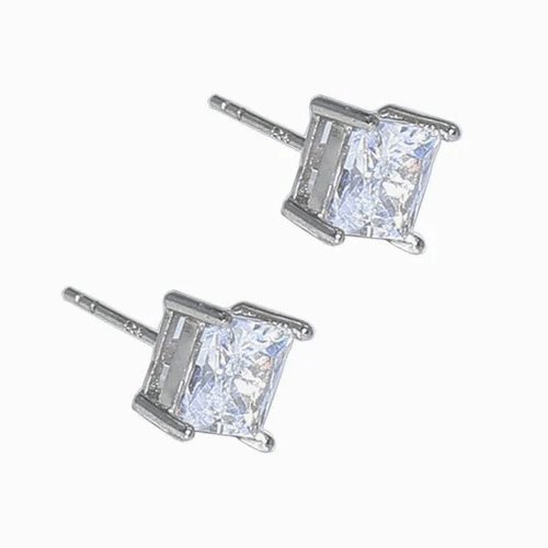 Silver Square Diamond Earrings