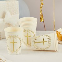 Gold Cross Paper Cups - Pack of 8