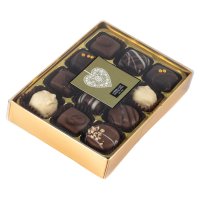 12 chocolates in gold gift box with clear lid and gold sticker 8x175g