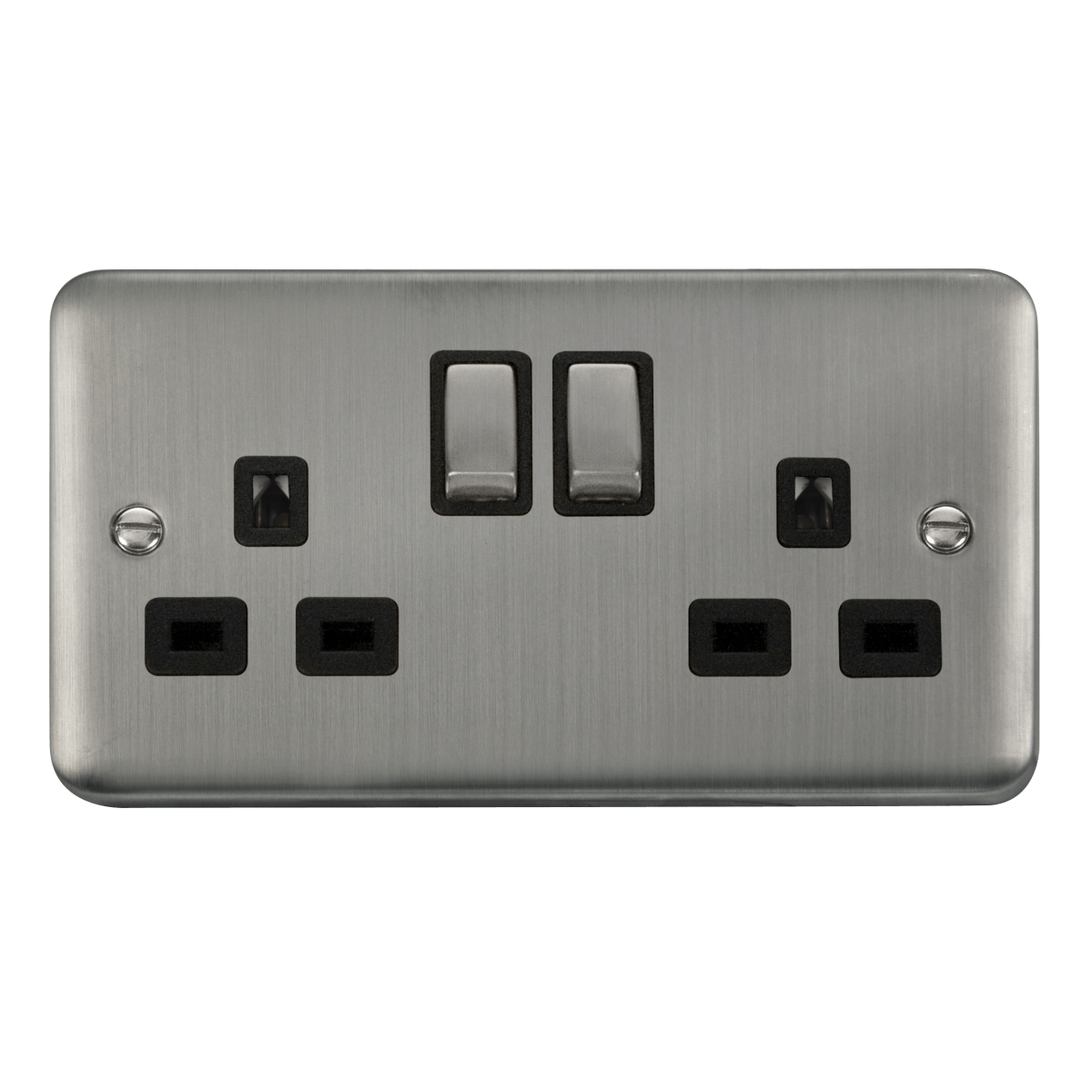 Click Deco Plus 2G DP Switched Socket Stainless Steel Black Insert DPSS1536BK