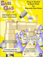 Easi Plumb Plug In Socket & Back Plate for Bayonet Gas Hose