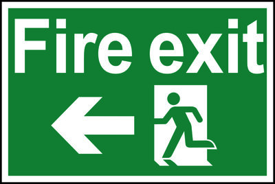 Safety Sign Fire Exit Running Man Arrow Left PVC 300x200mm