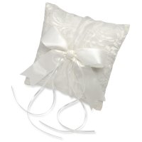 Satin Square Ring Cushion Lace/Ribbon Ivory - 210 x 210mm