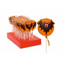 Hand decorated solid milk chocolate bat lollies in display - 18 x 35g