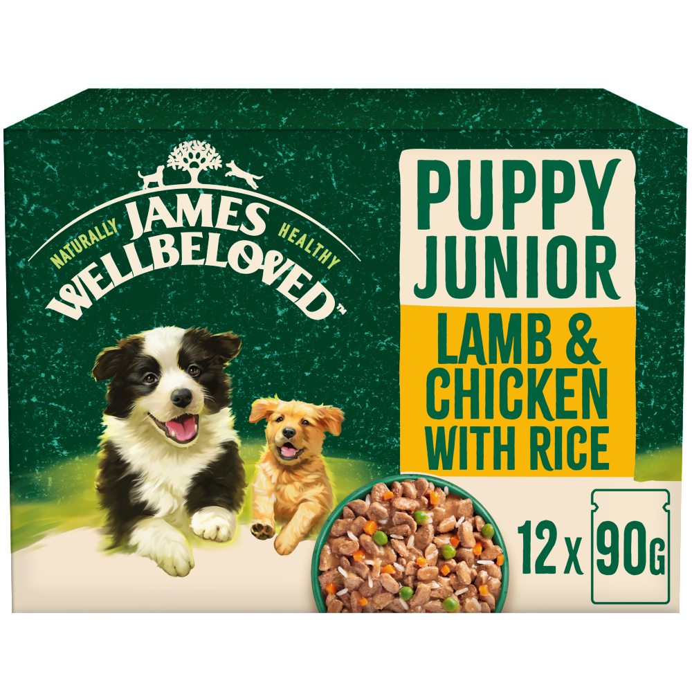James Wellbeloved Puppy/Junior Lamb and Chicken with Rice and Vegetables in Gravy Pouches 12x90gm DS49T