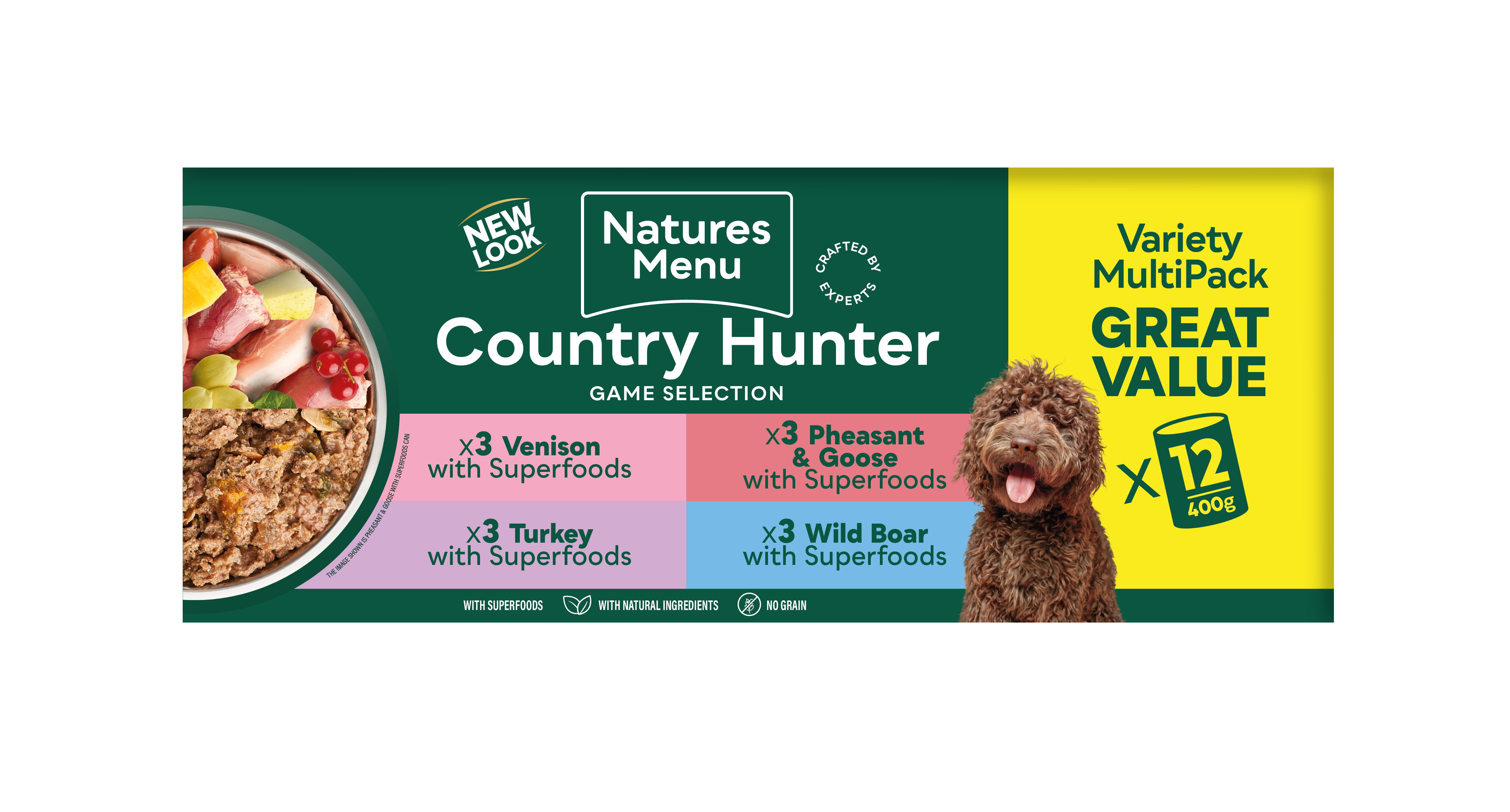 Natures Menu Adult Dog Country Hunter Game Meat Selection Multipack Wet Food Tins 12x400gm