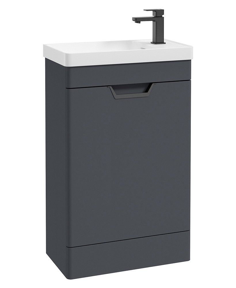 FREYA 55cm 1 Door Cloakroom Floor Standing Vanity Unit Matt Night Sky Blue-Matt Black Handle