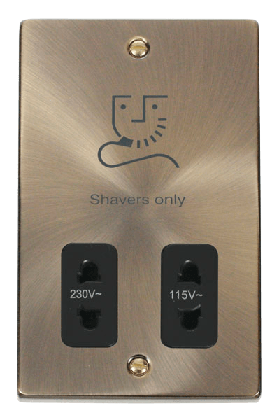 Click Deco Dual Voltage Shaver Socket Antique Brass Black Insert VPAB100BK